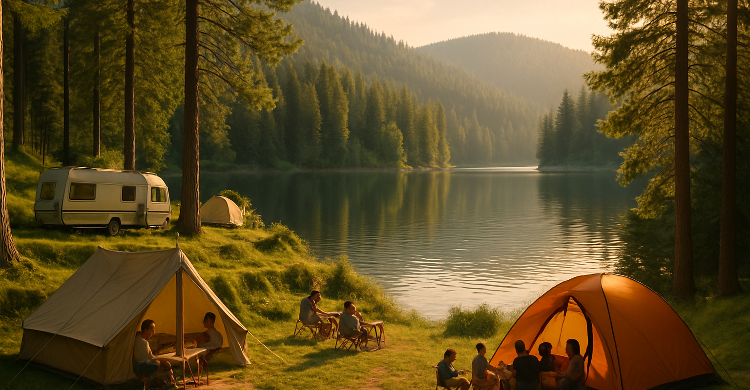 Campingplatz mit Zelten an einem Bergsee im Schwarzwald – Symbolbild Camping Schluchsee