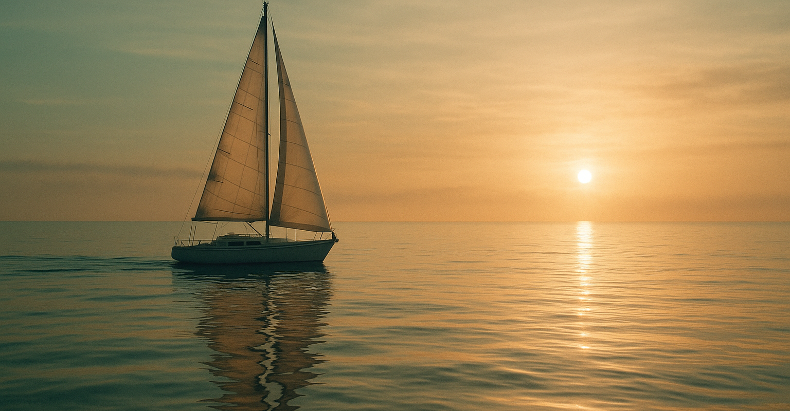 Coast FIRE – Segelboot gleitet im Sonnenaufgang