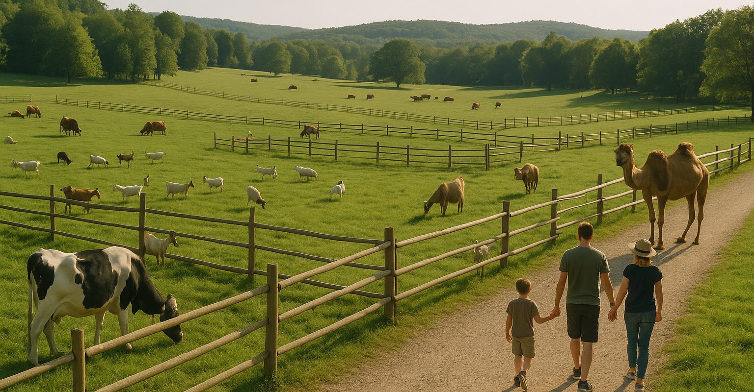 Weitläufiger Tier-Naturpark mit Wiesen und Tieren – Symbolbild Mundenhof Freiburg