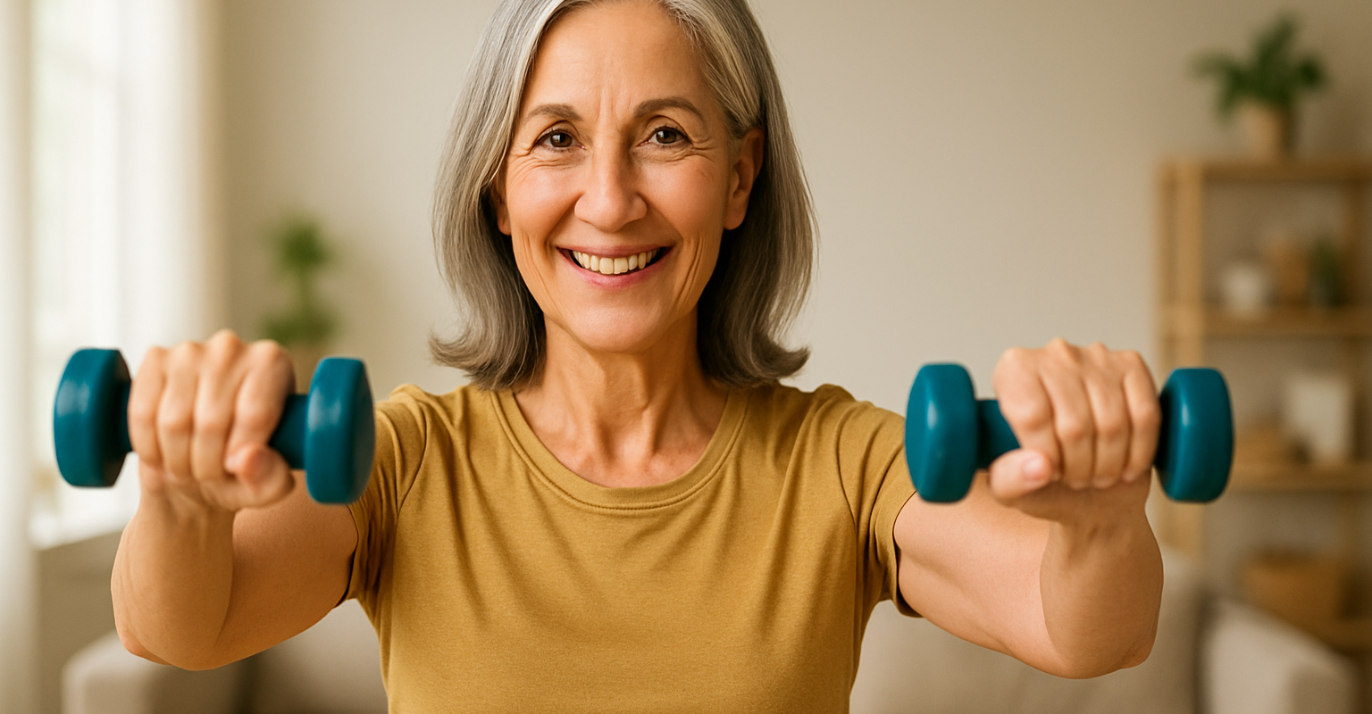 Krafttraining ab 50: Frau trainiert mit Kurzhanteln