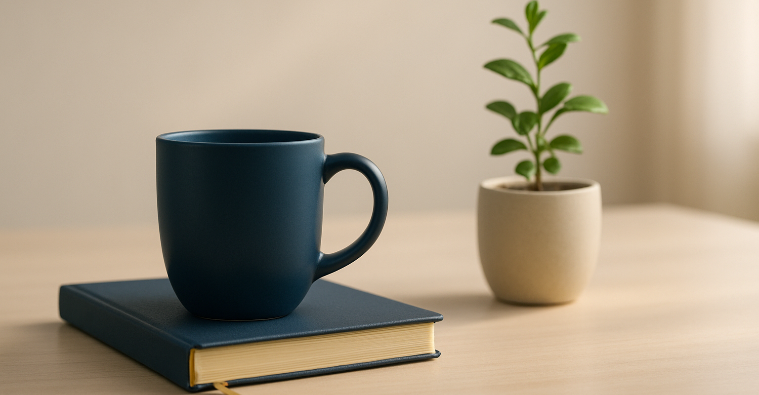 Minimalismus: aufgeräumter Schreibtisch mit Pflanze